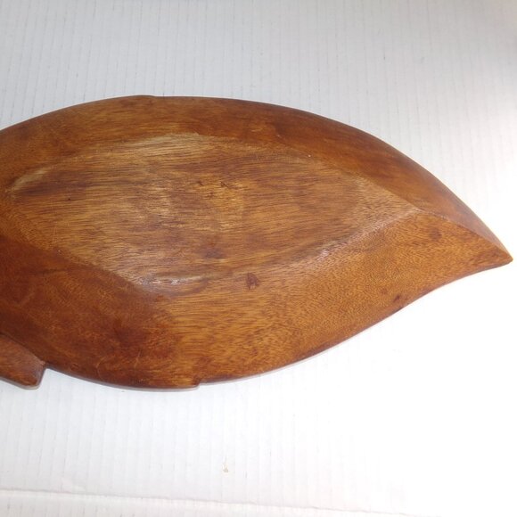 Vintage Large Wood Carved Leaf Bowl Plate - Picture 6 of 14